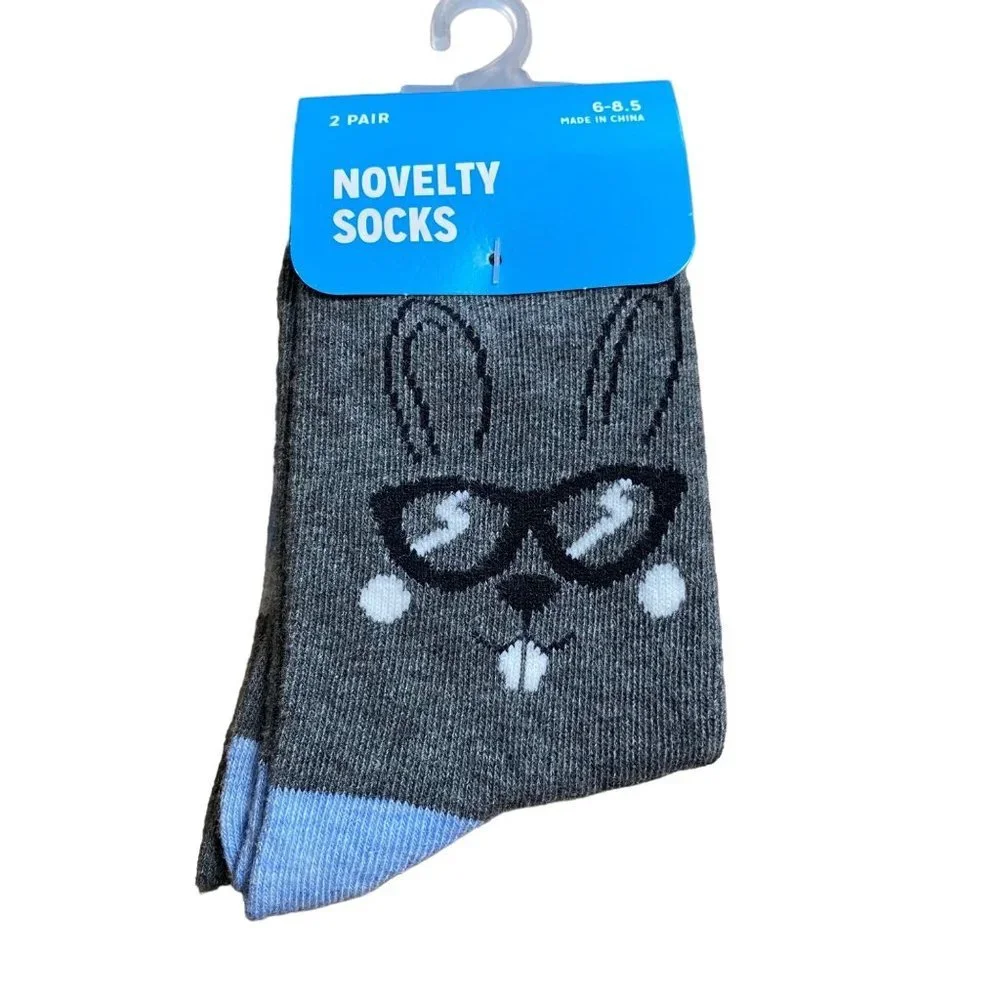NEW Kid Hipster Easter Bunny Too Hip To Hop Novelty 2 Pair Socks Shoe Size 6-1.5